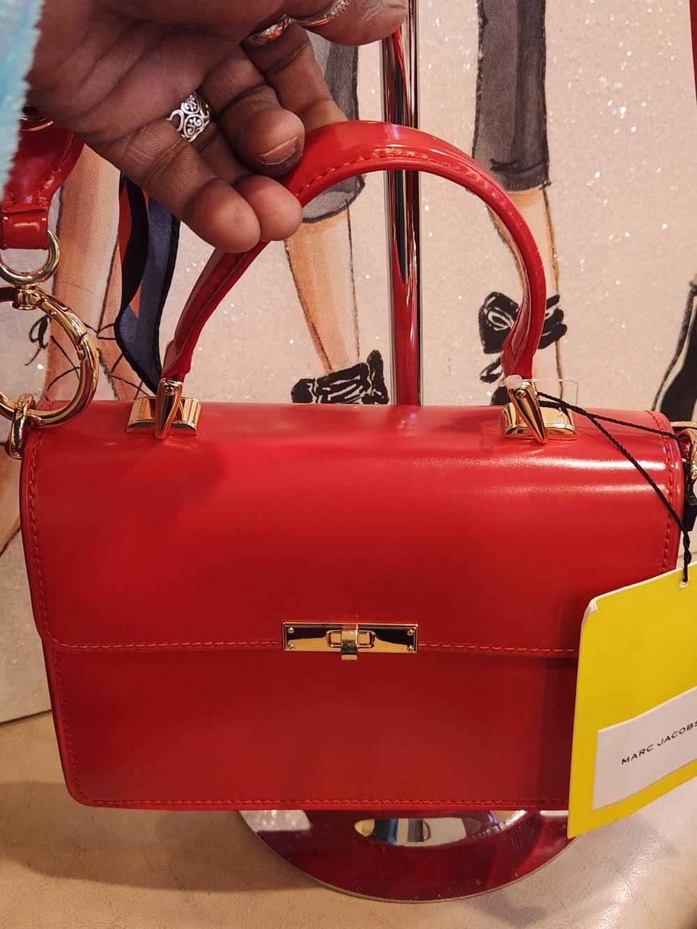 Marc Jacobs Red Patent Leather Top-Handle Satchel/Crossbody W MJ Scarf Set NWT